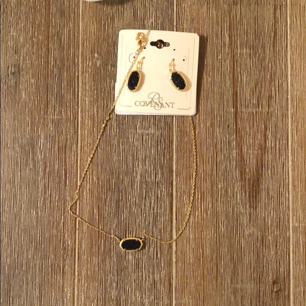 Necklace and Earrings Black and Gold